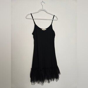 Astrid Black Elegant Slip Dress Spaghetti Strap Mesh  Hem | Size Small